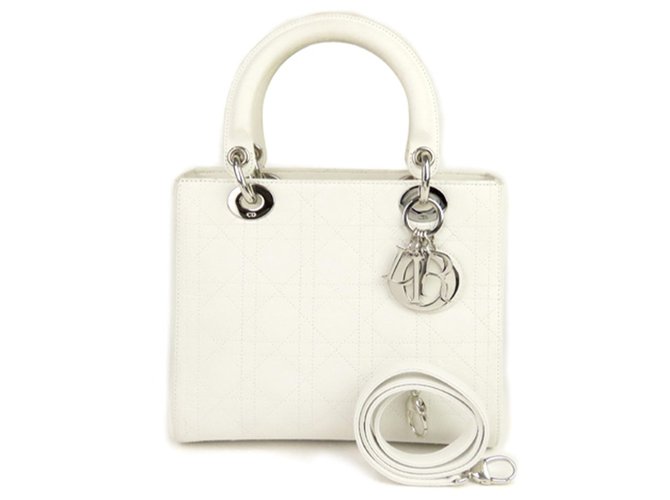 Bolsa de couro Dior White Lady Dior Branco Cru Bezerro-como bezerro  ref.272360