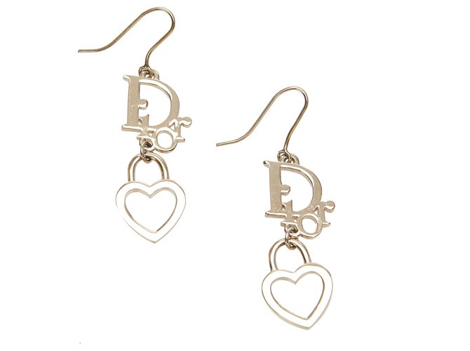 Boucles d'oreilles Dior avec logo coeur doré Métal  ref.272375