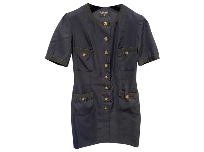 Chanel Dresses Black Navy blue Cotton  ref.272547