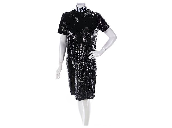 Versus Versace Paillettenkleid Schwarz Silber M