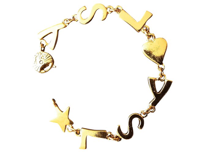 Yves Saint Laurent. Bracelet Logo . Plaqué or Bijouterie dorée  ref.272600