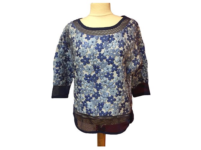 Top Frankie Morello in seta blu