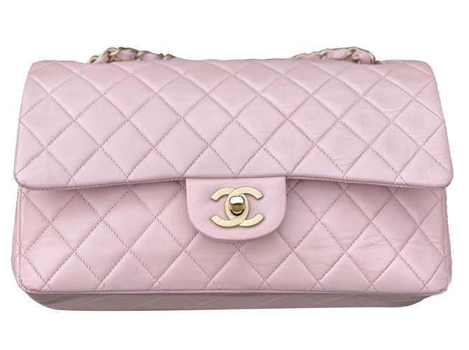 Timeless Chanel Classic Medium lined flap Pink Leather  ref.272659