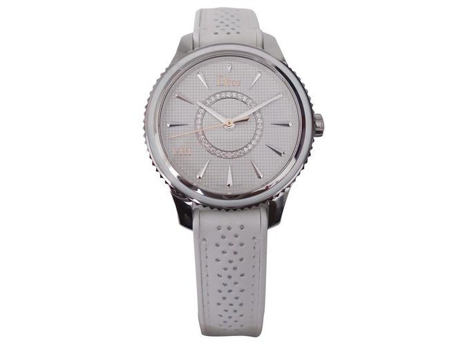 Reloj Dior VIII Montaigne Blanco Cuero Acero  ref.272771