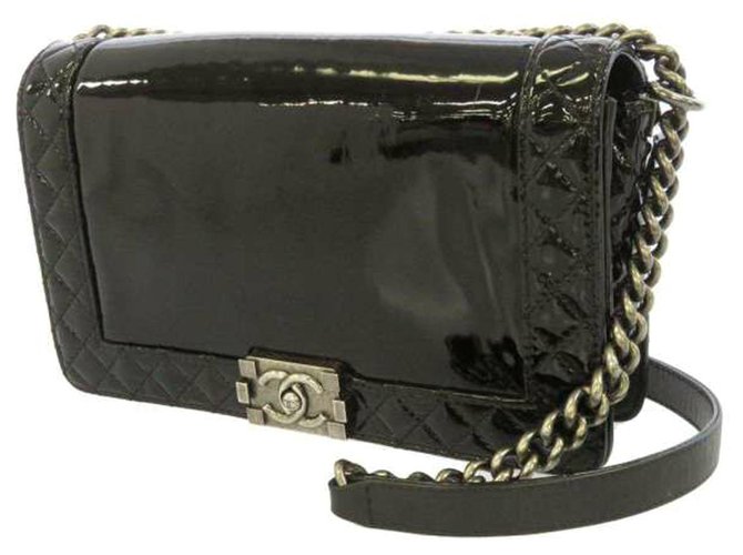 Chanel Black Boy Patent Leather Crossbody Bag Metal  ref.272877