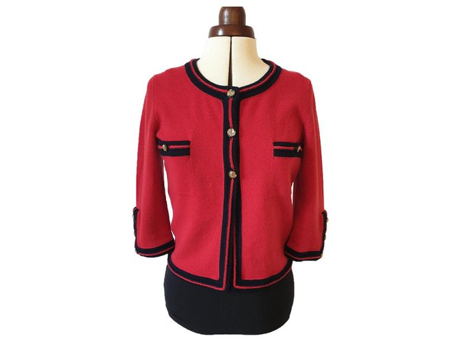 Cardigan Chanel Red Cashmere  ref.273010