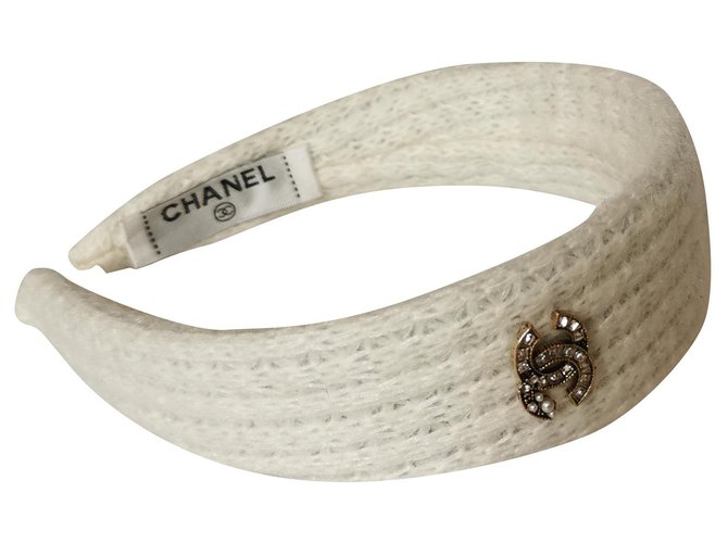 Chanel Banda para el cabello Blanco Lienzo  ref.273047
