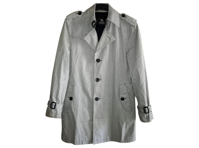 Burberry Black Label Japan Plaid Cotton Trench Coat, size L Grey