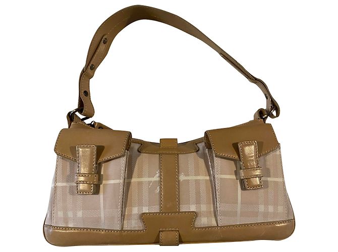 Brook Bolsa de ombro Burberry bege em couro e lona