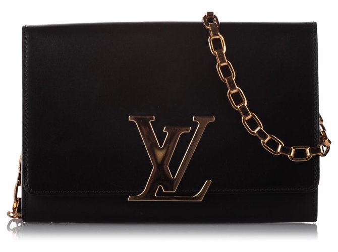 LOUIS VUITTON Chain Louise GM Calfskin Leather Shoulder Bag Black