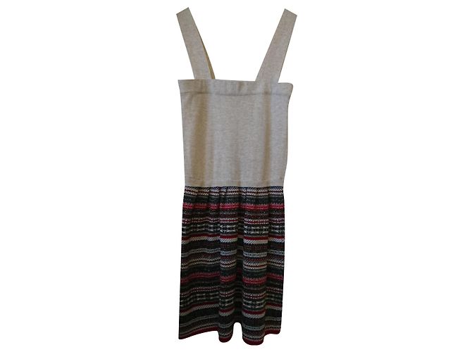 Vanessa Bruno Athe T Kleid Beige Wolle Gestreift Lurex