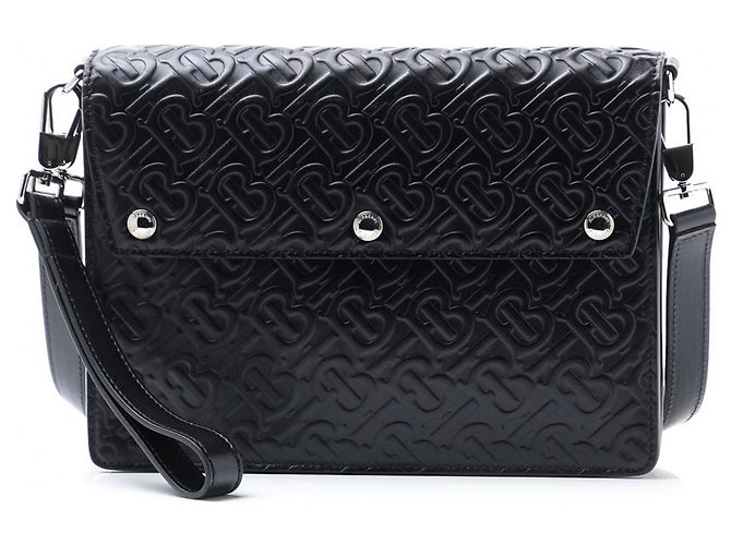 NUOVA BORSA A TRACOLLA IN PELLE BURBERRY CON MONOGRAMMA MISTO Nero