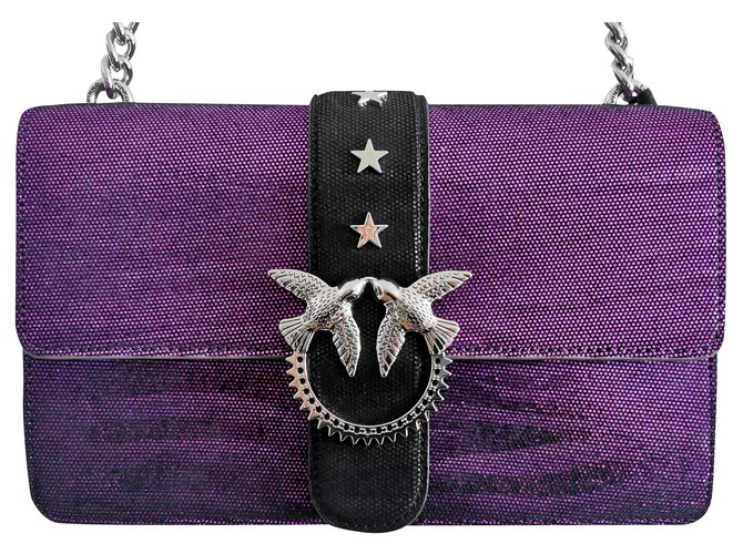 Pinko l Black Silvery Purple Leather Metal  ref.273392