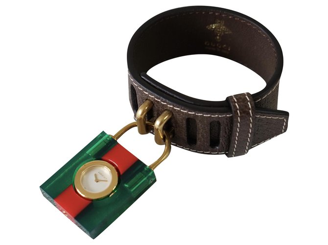 Gucci Fine watches Brown Red Green Leather  ref.273487