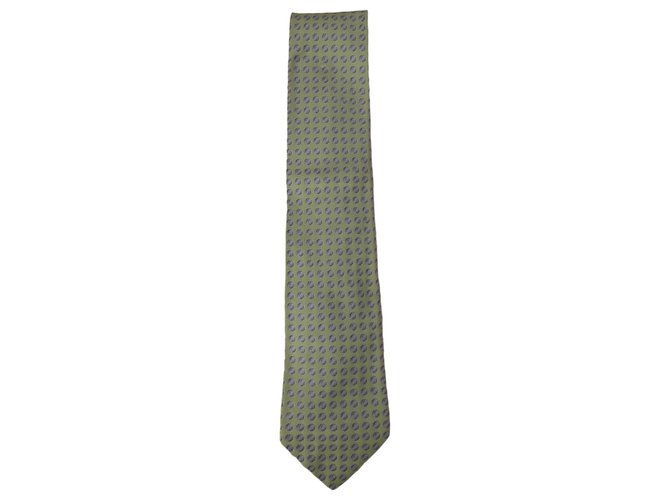Hermès Cravate Hermes Vert pois violet Soie  ref.273833