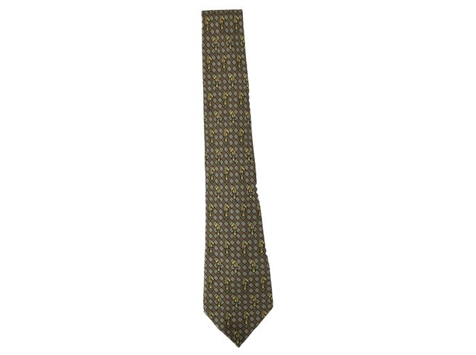 Hermès Hermes Krawatte mit Pferdemustern Mehrfarben Seide  ref.273834