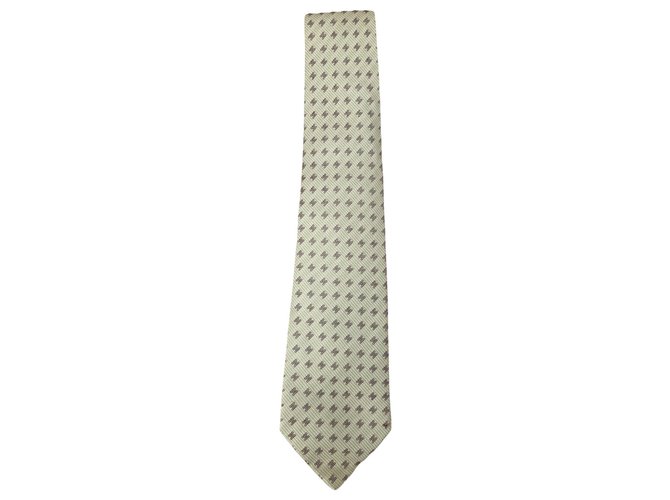 Hermès Cravate Hermes beige à motifs H Soie  ref.273838