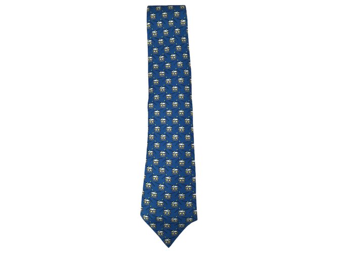 Hermès Hermes Tie Drum blu Seta  ref.273841