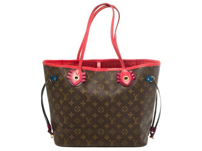 Limited edition Totem / Louis Vuitton Neverfull MM tote bag in monogram canvas and pouch Brown Pink Leather Cloth  ref.273876
