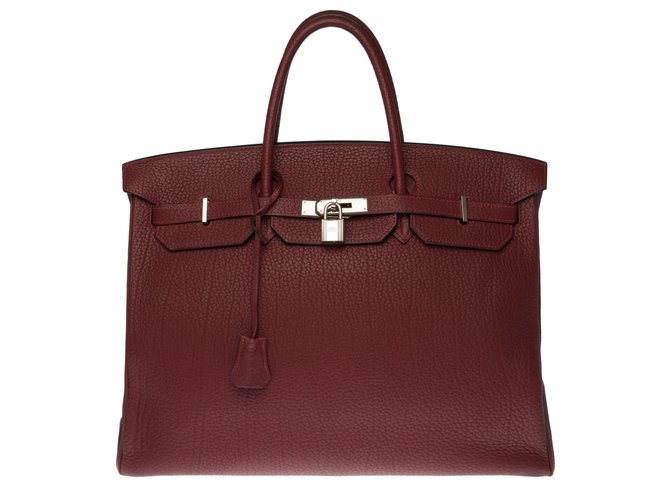 Splendid Hermès Birkin bag 40 in burgundy Fjord leather, Palladium-plated silver metal trim Dark red  ref.273903