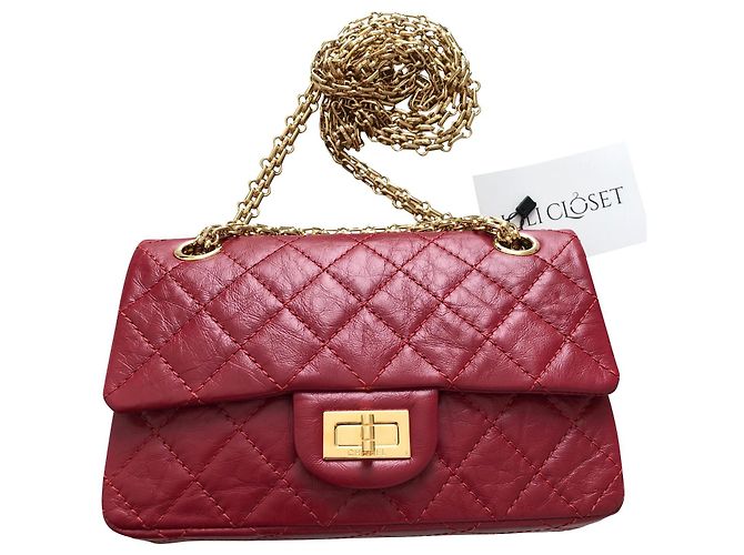 Ristampa Chanel 2.55 Mini borsa, rosso e oro lucido hw
