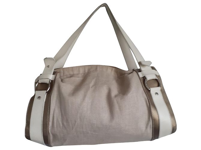 Mala de viagem Lancel Weekend bege em linho e couro