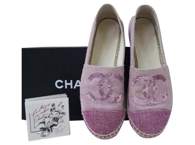 Chanel Pink Canvas CC Logo Espadrilles Sz 38 Cloth  ref.273328