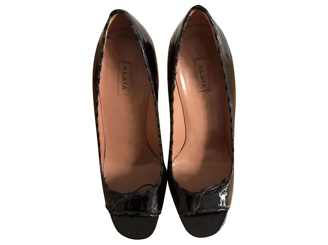 Alaïa Black Patent Leather Open Toe Stiletto Heels