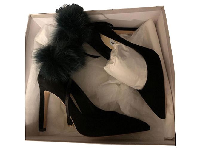 Jimmy Choo mit grünem abnehmbarem Fell Schwarz