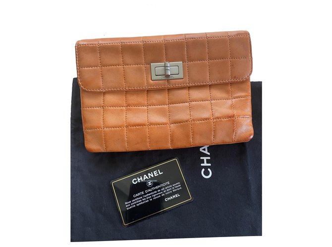 Chanel Sac/pochette Cuir Orange  ref.273481