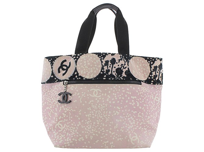 Chanel Pink High Summer Canvas Tote Bag Black Cloth Cloth  ref.273664