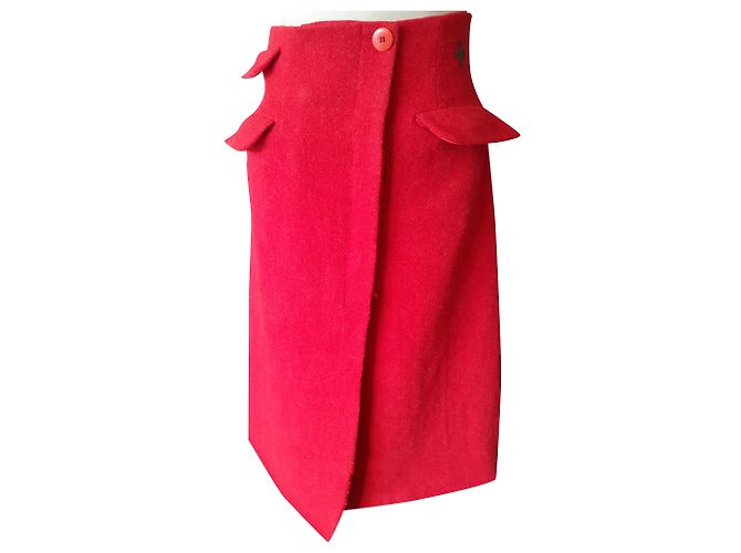 Jc De Castelbajac Wool Wrap Skirt Red