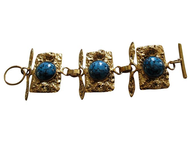 Bracciale manchette Burma in chrysocolla e metallo oro Gold hardware