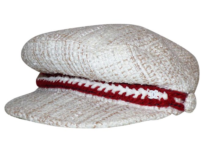 Chanel cappelli Bianco Tweed  ref.273862