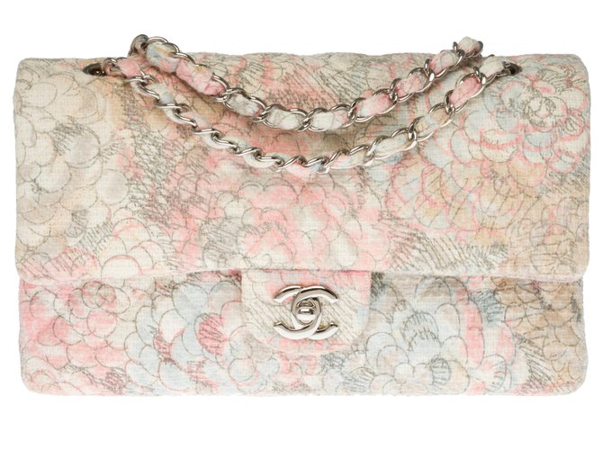 Splendid and very Rare Chanel Timeless Camellia bag in multicolored tweed, Garniture en métal argenté Pink Blue Beige Grey  ref.273938