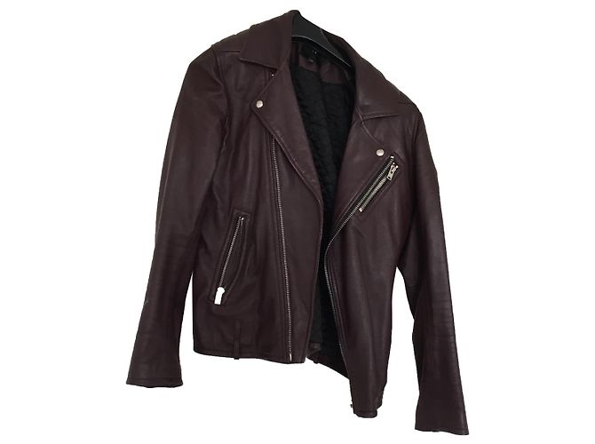 Veste Perfecto Iro Orome en Peau d'Agneau Rouge Foncé Bordeaux