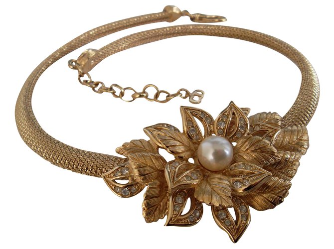 Dior Collar de flores Dorado Metal  ref.273960