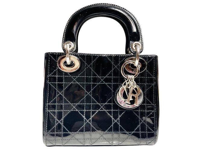 Christian Dior mini lady dior Black Patent leather  ref.274296