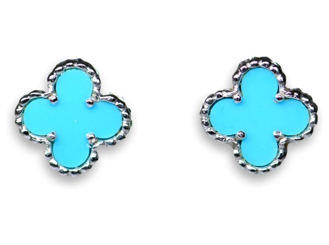 Van Cleef & Arpels Sweet Alhambra Turquoise White Gold Earrings Blue 