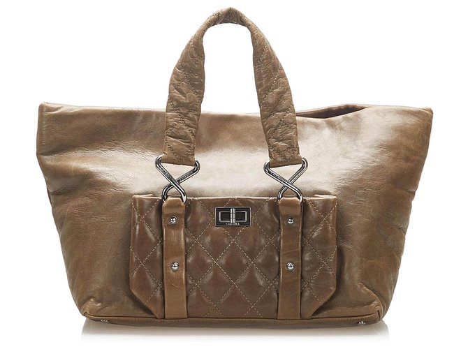Chanel Brown 8 Knots Lambskin Tote Bag Khaki Leather  ref.274428