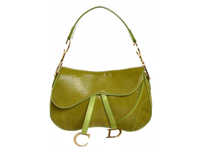 Saddle Dior Bolsas Verde Couros exóticos  ref.274550