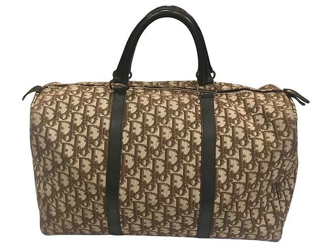Bolsa Dior 48h em tela marrom e cru com detalhes em couro