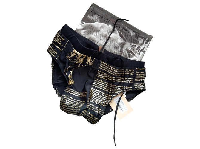 New John Galliano Newspaper Briefs Underwear T / 1 Black Polyamide  ref.274636