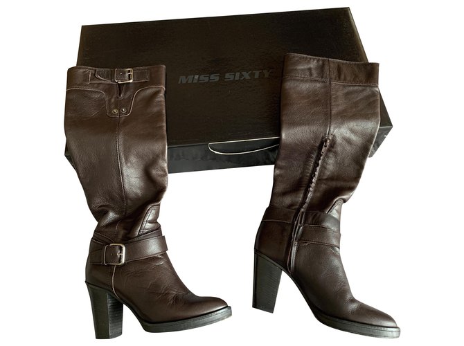 Miss Sixty boots in brown leather, HIGH, in excellent condition Dark brown  ref.274654