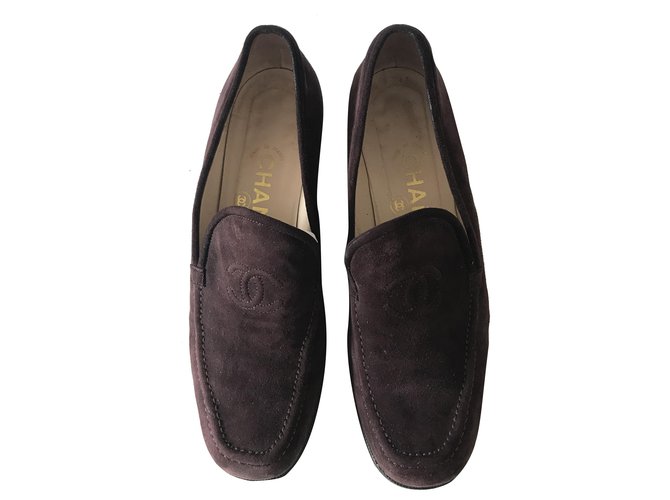 Chanel Suede Loafers Brown Leather  ref.274656