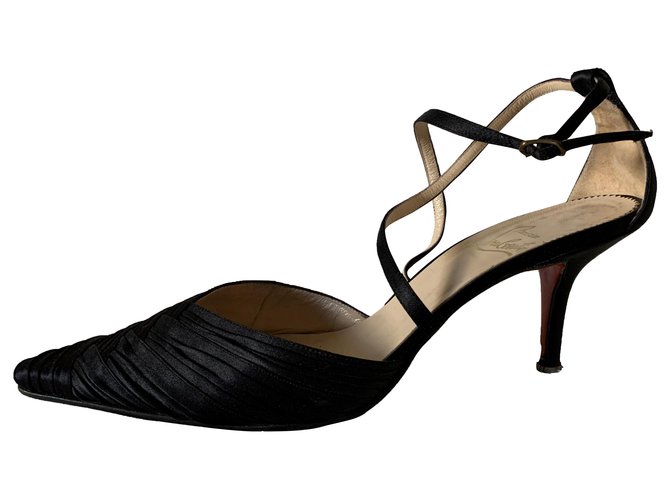 Christian Louboutin Black satin sandals Leather  ref.274778