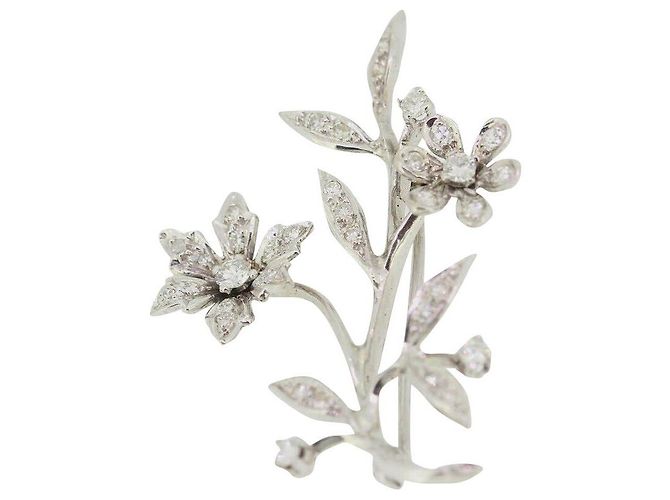 Autre Marque Diamant Margeriten Blume Brosche Weißgold 750 Silber