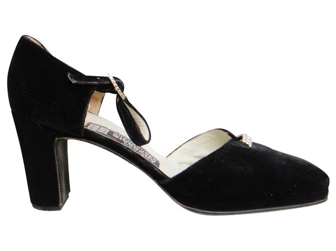 Zapatos de tacón Givenchy p vintage 40 Negro Cuero Terciopelo  ref.274849