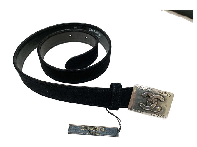 Chanel Cinturón Cambon 99 Nunca usado Negro Plata Cuero Metal  ref.274903