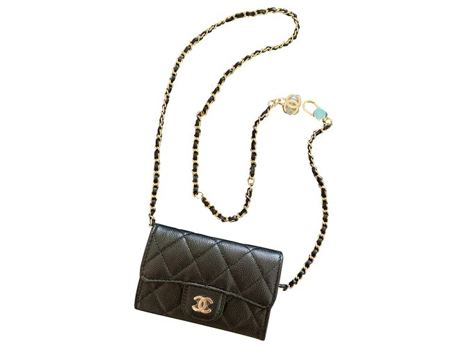 21P Chanel belt bag in black caviar and gold hardware Leather ref
